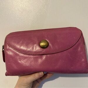Latico Terry Pink Leather Clutch Wallet with Gold Button